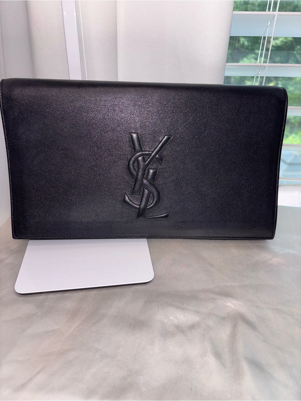 Saint Laurent Black Leather YSL Logo Envelope Clutch